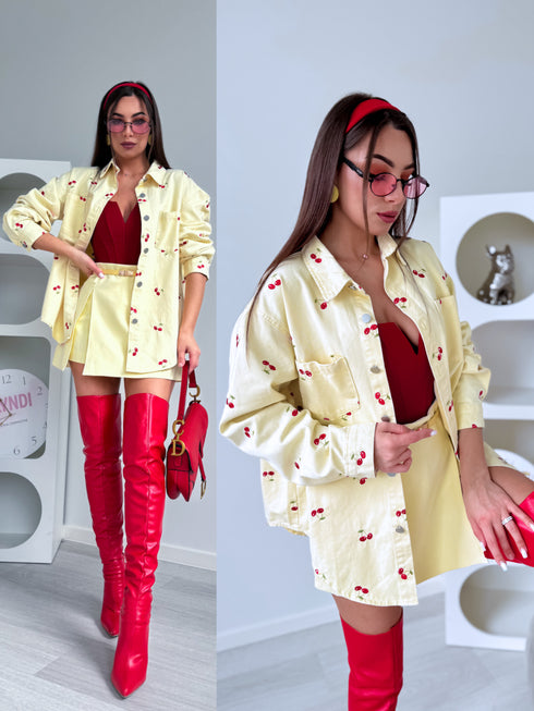 Džinsinis marškinėliai "CHERRY MOOD" TR0857 - GELTONA