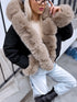 Short jacket "HOT DROP U90532" - BLACK WITH BEIGE FUR