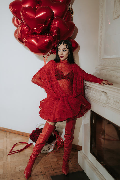 "CUPIDON H11335" 2-in-1 dress + top - RED