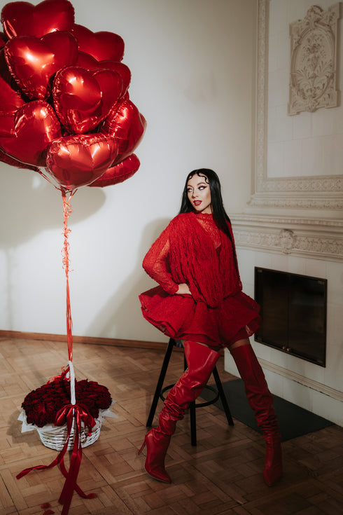 "CUPIDON H11335" 2-in-1 dress + top - RED