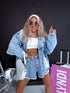 Голубая джинсовая куртка OVERSIZE с порезами на спине F3440