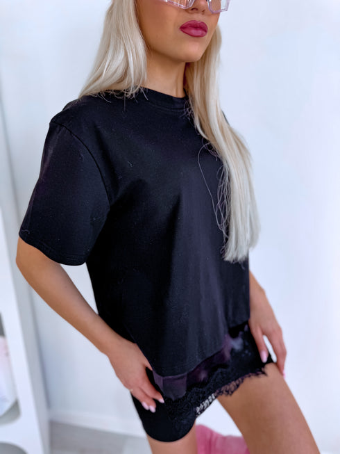 Marškinėliai „SATIN DETAIL“ FT23 - juodi