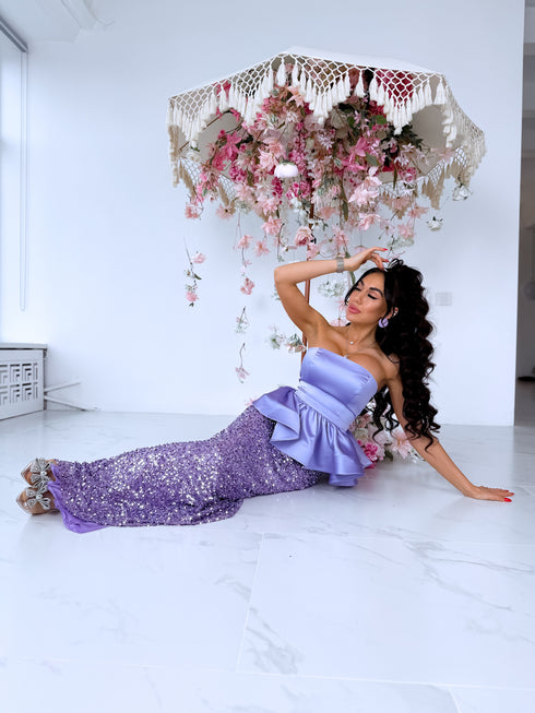 Long, flitter dress "MERMAID" - LAVENDER