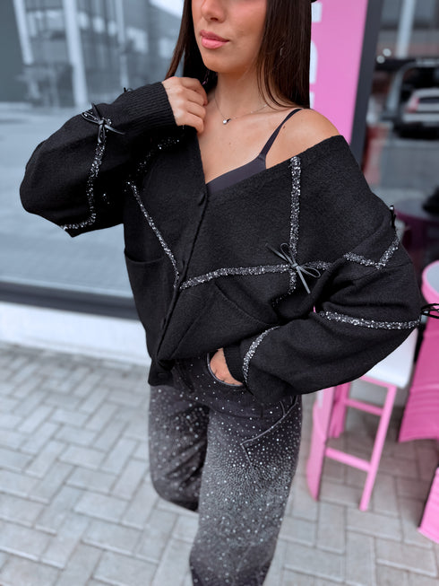 "CREAMY GLEAM MO-4005" sequined jacket - black