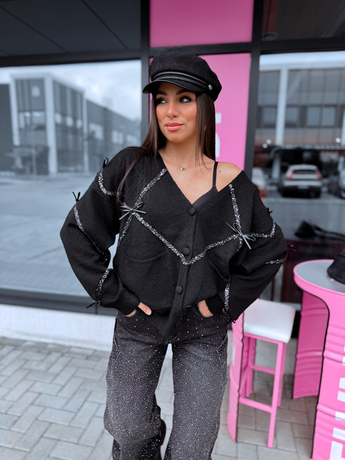 "CREAMY GLEAM MO-4005" sequined jacket - black