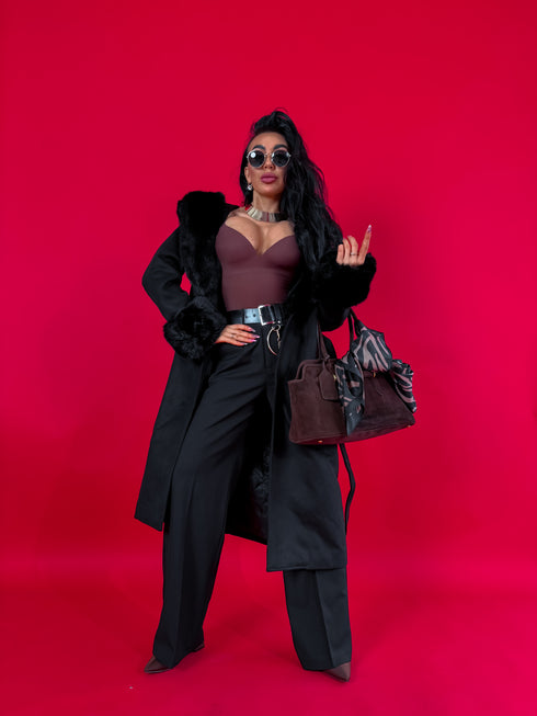 Mētelis ar pūku "CLOSURE" FC76 - melns