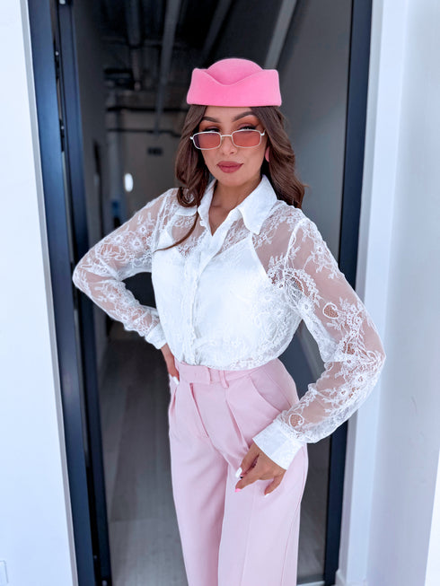 2in1 mežģīņu blūze "BOHO 10237" - BALTA