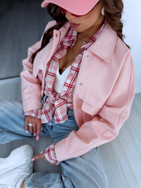 Faux Leather Jacket "SILENT STORM" S-6202 - SOFT PINK