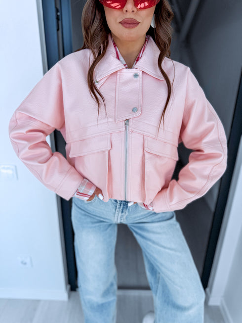 Faux Leather Jacket "SILENT STORM" S-6202 - SOFT PINK