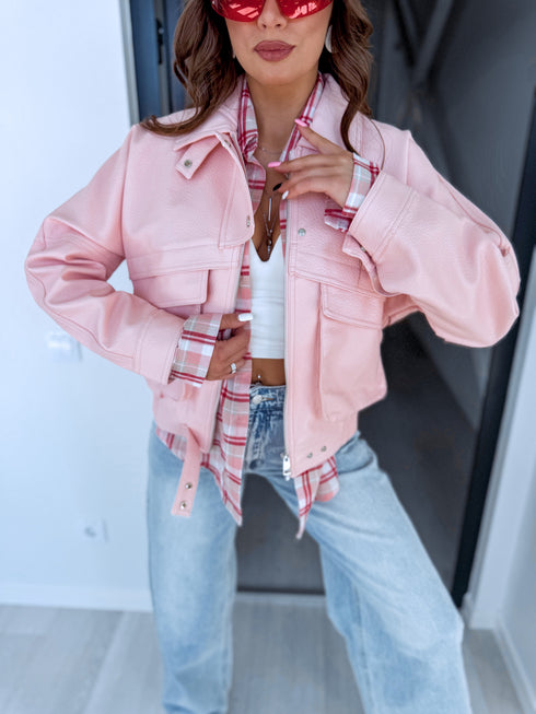 Faux Leather Jacket "SILENT STORM" S-6202 - SOFT PINK