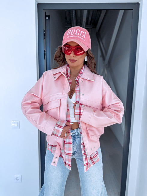Faux Leather Jacket "SILENT STORM" S-6202 - SOFT PINK