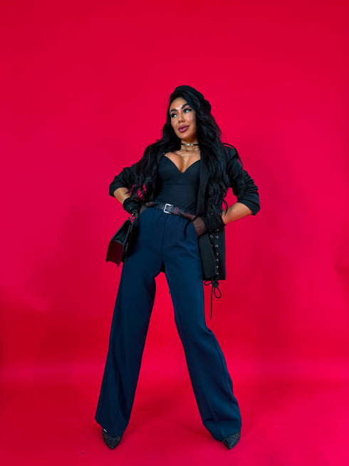 Klasiskas, NAVY ZILAS auduma bikses "SEASON HIT" VS02