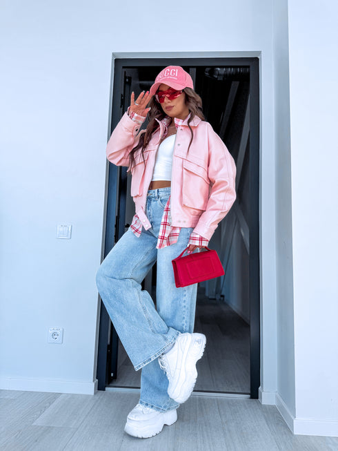 Faux Leather Jacket "SILENT STORM" S-6202 - SOFT PINK