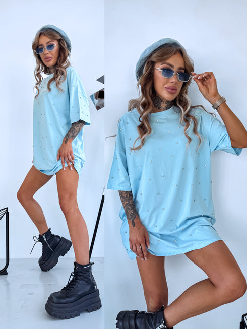 Футболка большого размера "Kristālu Romantika" - светло-голубая