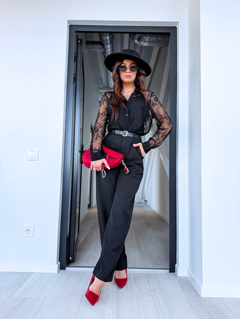 2in1 lace blouse "BOHO 10237" - BLACK