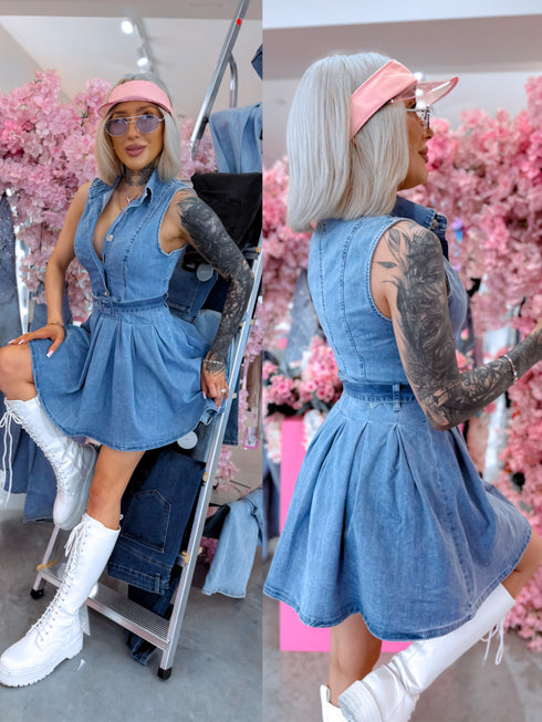 Denim dress "SCENTED" YX557-1 - BLUE