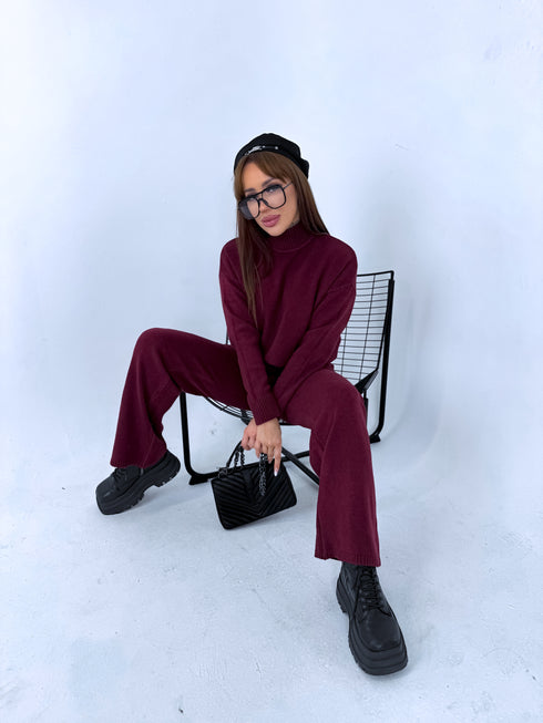 Knitted set "AUTUMN E5389" - BURGUNDY PRE-ORDER