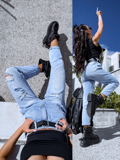 MOM FIT denim pants + belt "BALMY" LW-178