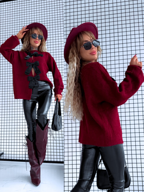 Вязаный джемпер "Back Bow MO-4066" - БОРДОВЫЙ