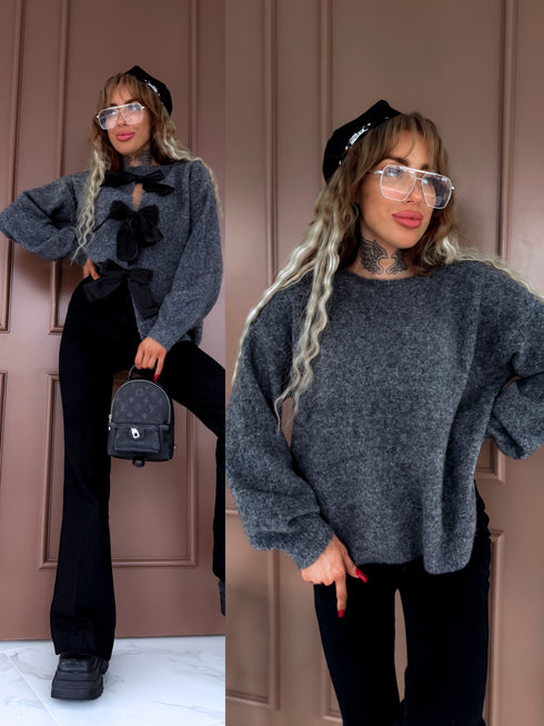Knitted sweater "Back Bow MO-4066" - GREY