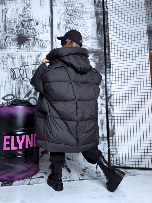 Lielizmēra pūkinė striukė "SNOW DRIFT" - JUODA