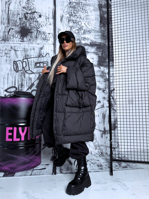 Lielizmēra pūkinė striukė "SNOW DRIFT" - JUODA