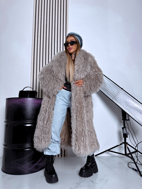 Длинное пальто из искусственного меха "CYBER" - ТЕМНО-БЕЖЕВЫЙ