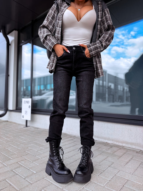 Джинсы mom fit графитово-серого цвета "THROWBACK" HM329-8 ПРЕДЗАКАЗ