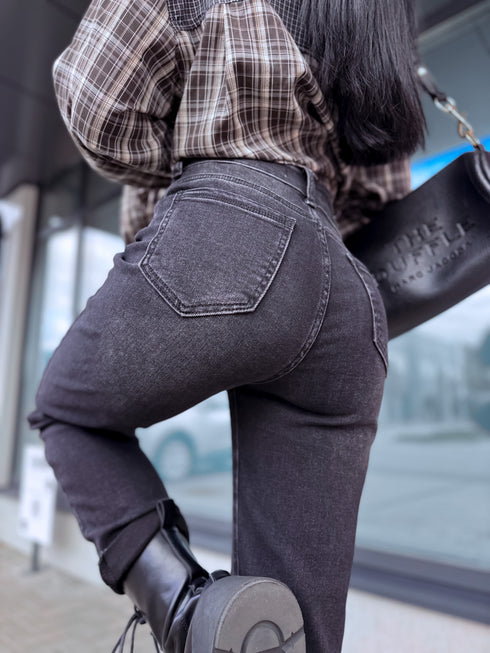 Джинсы mom fit графитово-серого цвета "THROWBACK" HM329-8 ПРЕДЗАКАЗ