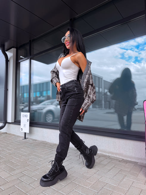 Джинсы mom fit графитово-серого цвета "THROWBACK" HM329-8 ПРЕДЗАКАЗ