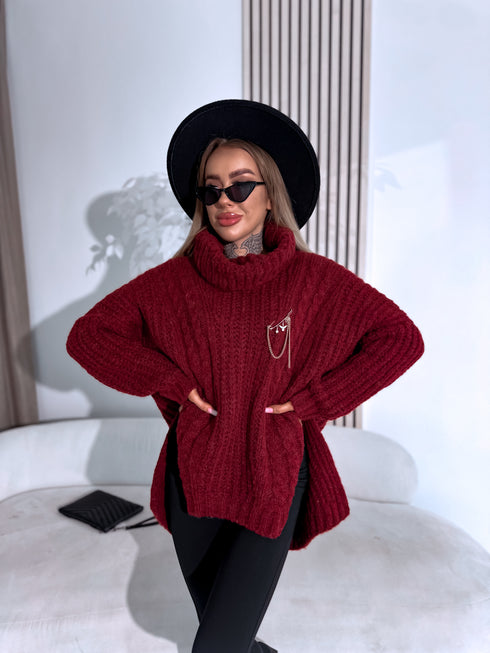 ELYNDI удлиненный шерстяной свитер - красный