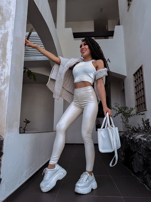 "September" imitation leather leggings - LIGHT BEIGE VS18001-16