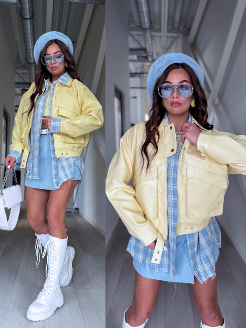 Faux leather jacket "SILENT STORM" S-6202 - YELLOW