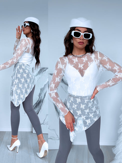 Mežģīņu tops "SHEER TOUCH 8513" - BALTS