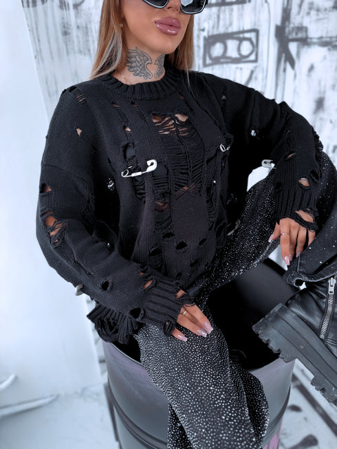 Джемпер с разрывами "DATE DM1264" - ЧЕРНЫЙ