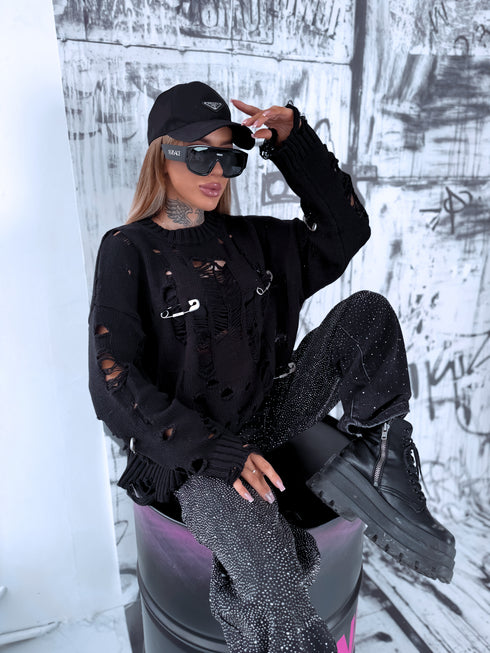 Джемпер с разрывами "DATE DM1264" - ЧЕРНЫЙ