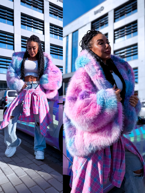 "FURORA PH6710" mākslīgās kažokādas virsjaka - ZILA AR ROZĀ PRE-ORDER