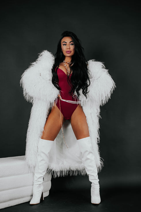 LUX mākslīgās kažokādas mētelis "ICY" LD05- balts