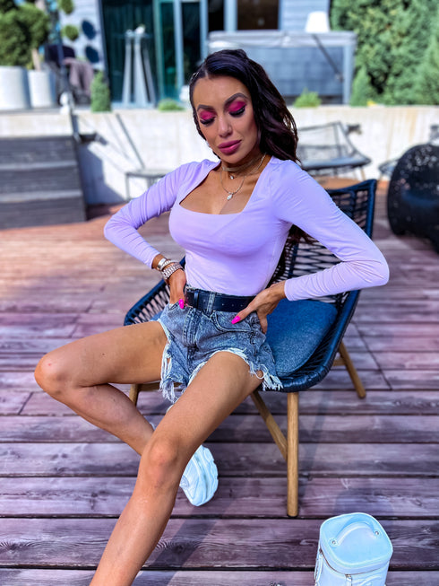 Lavender, basic PUSH-UP tops with square neckline