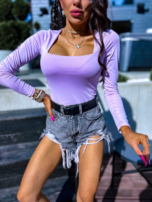 Lavender, basic PUSH-UP tops with square neckline