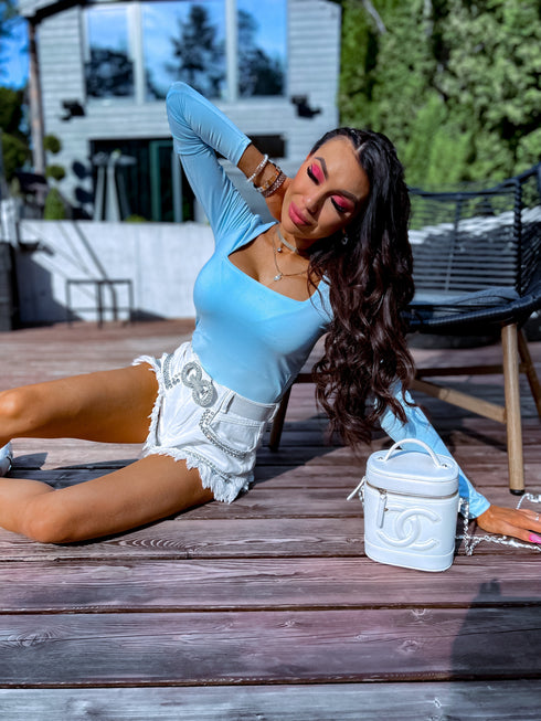 Light blue, basic PUSH-UP tops with square neckline