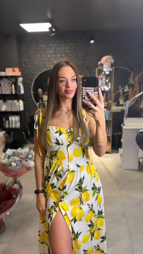 Corset Dress with Buttons "JUICY LEMON" - white with yellow PRE-ORDER