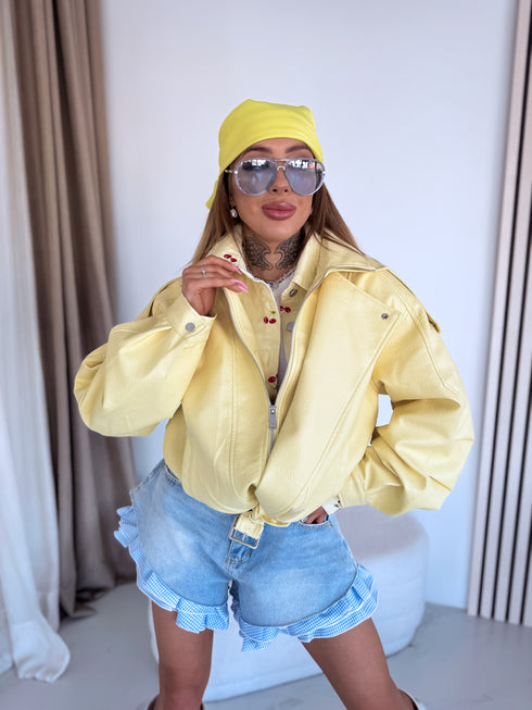 Faux Leather Jacket "GRAVITY" S-6212 - YELLOW PRE-ORDER