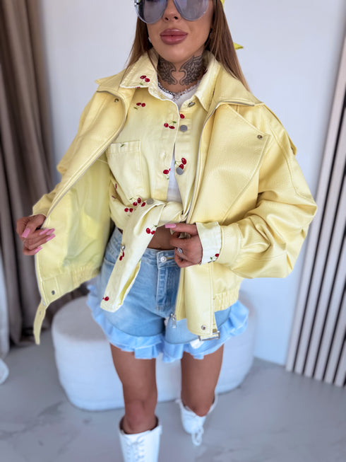Faux Leather Jacket "GRAVITY" S-6212 - YELLOW PRE-ORDER