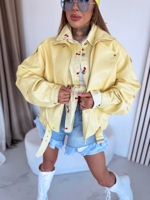 Faux Leather Jacket "GRAVITY" S-6212 - YELLOW PRE-ORDER