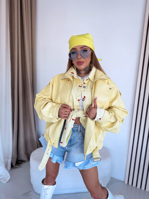 Faux Leather Jacket "GRAVITY" S-6212 - YELLOW PRE-ORDER