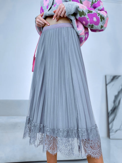 REVERSIBLE, PLEATED skirt with gray tulle - GRAY