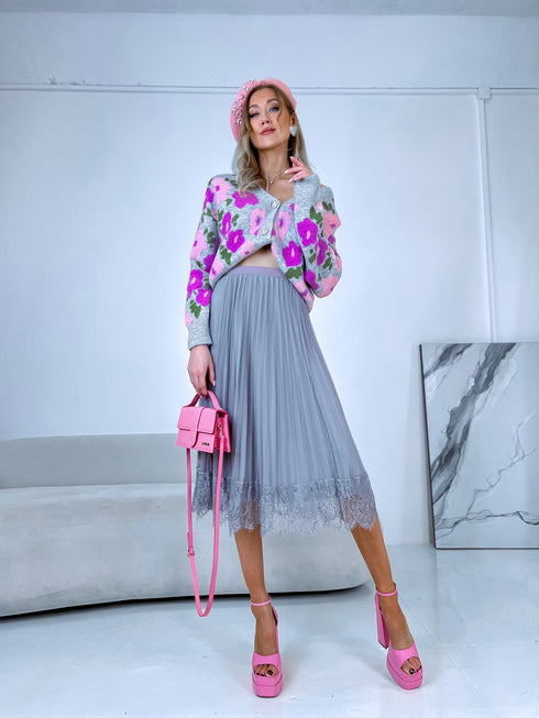 REVERSIBLE, PLEATED skirt with gray tulle - GRAY