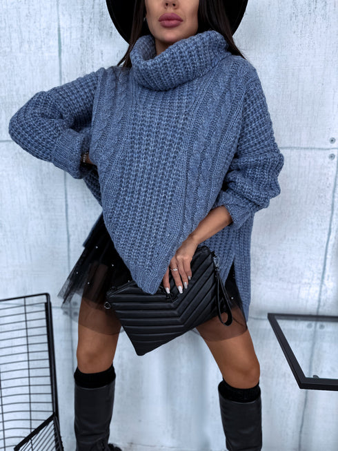 ELYNDI Удлиненный шерстяной свитер - СЕРО-СИНИЙ ПРЕДЗАКАЗ