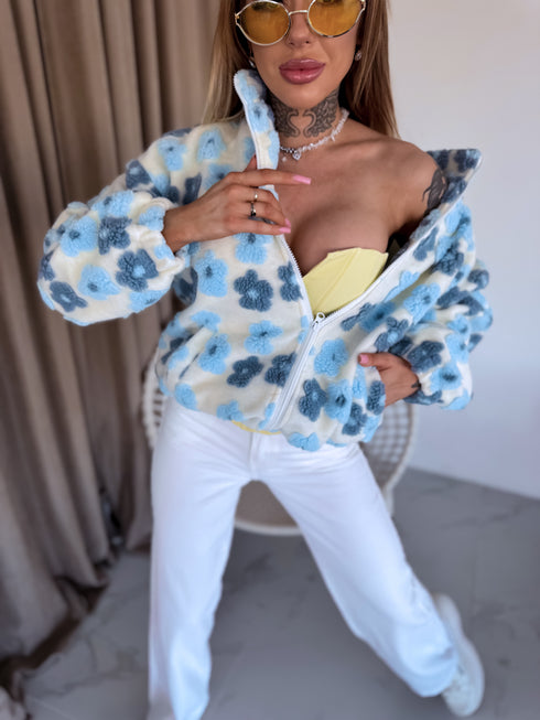 Siltā jaka "FLORAL TEXTURE A2636" - GAIŠI ZILA